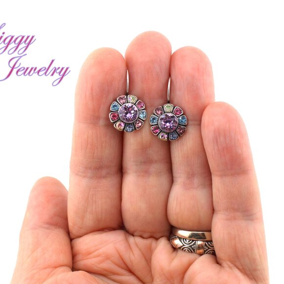 Pastel Flower Cluster Daisy Drop Earrings made with Genuine Austrian Crystals - Picture 4 of 5